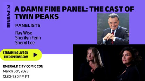 Watch the Twin Peaks panel with Ray Wise, Sherilyn Fenn, Harry Goaz, and Kimmy Robertson live from ECCC '23