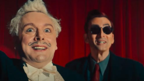 Still image from Good Omens featuring Crowley and Aziraphale